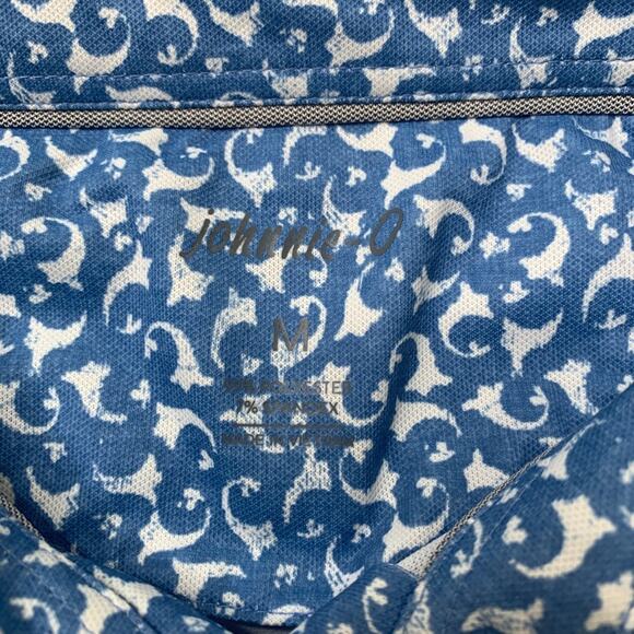 Johnnie O Polo Shirt Mens M Blue Dev Golf Printed Performance Querencia LOGO - Picture 7 of 10